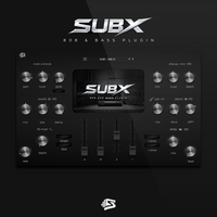 SUBX 808 & Bass Plugin interface with various controls on a black background